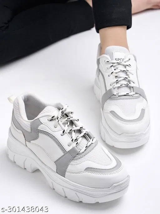 Shoetopia Solid Synthetic Sneakers (Grey, 8)