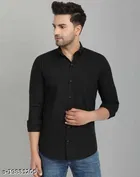 Cotton Blend Solid Shirts for Men, Black 