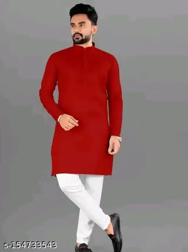 Full Sleeves Kurta for Men (Red, L)