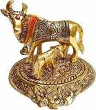 Metal Kamdhenu Cow with Calf Showpiece 