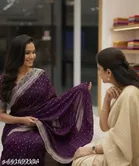 Georgette Embellished Saree For Women, Purple