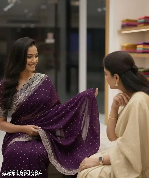 Georgette Embellished Saree For Women, Purple