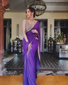 Georgette Solid Saree for Women, Purple 