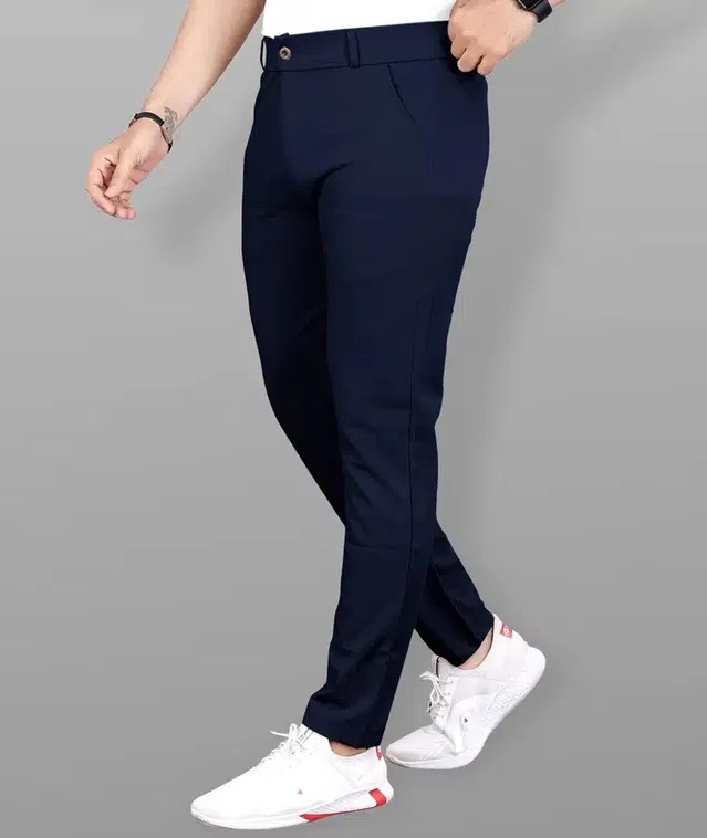 Lycra Blend Trouser for Men (Navy Blue, 32)