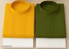 Cotton Solid Kurta for Men, Yellow & Green, Pack of 2 