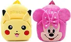 Heaven Decor Pikachu & Minnie Combo Velvet Soft Plus Kidds School Bag Nursury Class To 5 ( 14 Inch ) (Pink )(A038)