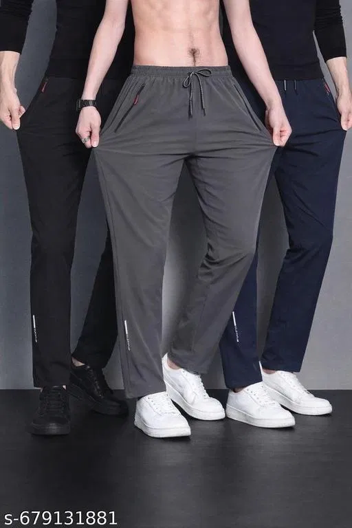 Cotton Pants for Men, Grey, Pack of 3 (34)