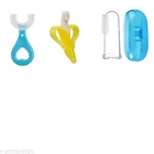 Combo of Silicone U-Shape, Banana Shape & Finger Toothbrushes for Infants (Multicolor, Set of 3)