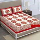 Cotton Printed Queen Size Bedsheet with 2 Pcs Pillow Covers (Red & White, 90x100 inches)