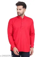 Cotton Blend Solid Short Kurta for Men 