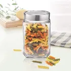 Afast Cube Glass Grocery Container Jar With Airtight Leakproof Attractive Steel Lid 1000ml, Pack Of 2