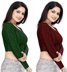 Lycra Ready Made Blouse for Women, Green & Maroon, Pack of 2 