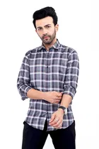 Cotton Blend Checked Shirt for Men, Blue 