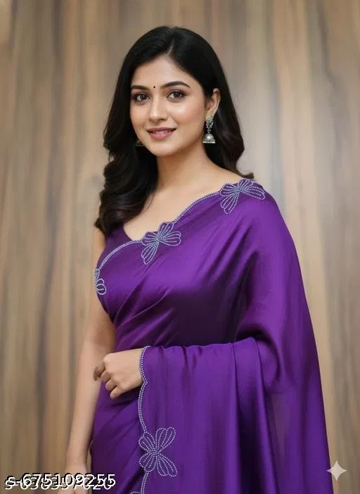 Georgette Embellished Saree For Women, Purple