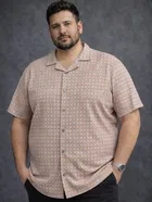 Cotton Blend Printed Shirt for Men, Beige 