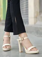 [178] Cream Solid Open Toe High-Top Heel Sandals for Women 