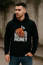 Fleece Printed Hoodie for Men, Black 