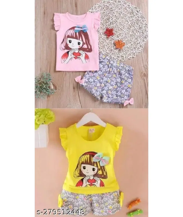 Hosiery Cotton Sleeveless Top & Bottom Clothing Set for Girls (Multicolor, 18-24 Months) (Set of 2)