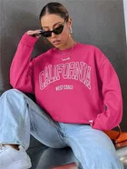 Women's Graphic Print Long Sleeve Round Neck Sweatshirt, Pink (M)