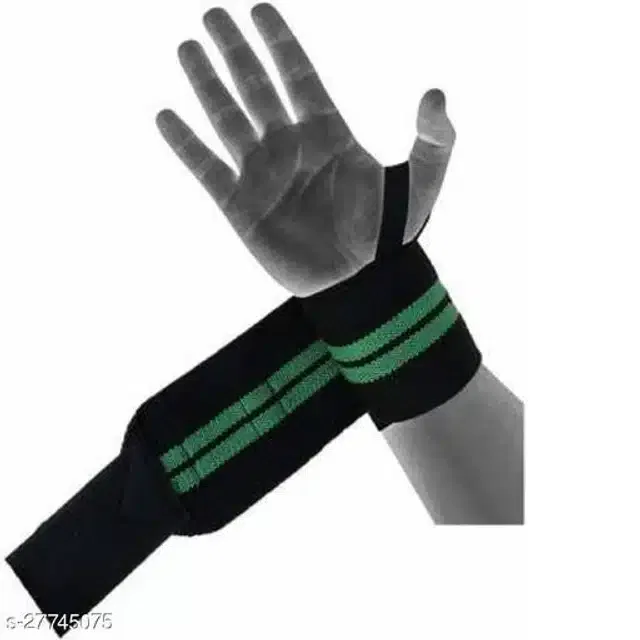 Wrist Support Bands (Black & Green, Free Size) (Set of 1)