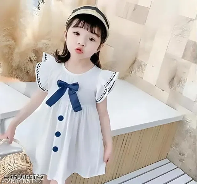 Cotton Blend Frock for Girls (White, 1-2 Years)