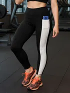Polyester Sports Leggings for Women (Black & White, S)