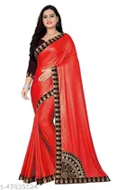 Chiffon Embellished Saree For Women, Red