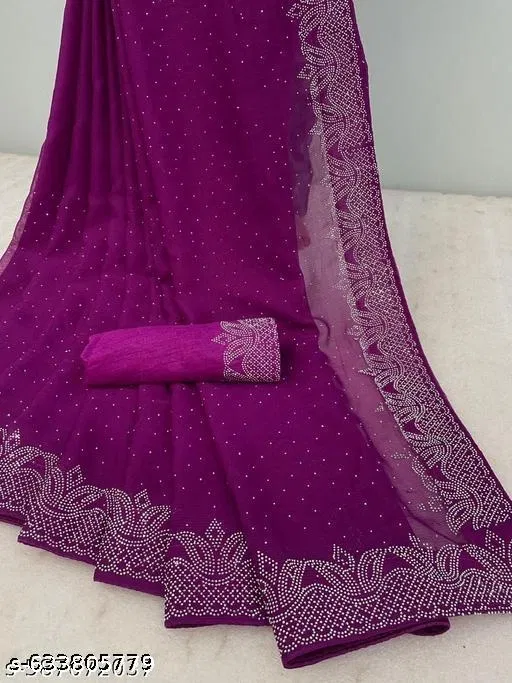 Georgette Saree for Women, Purple (5.5 M)