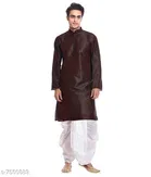 Dupion Silk Solid Kurta with Dhoti for Men 