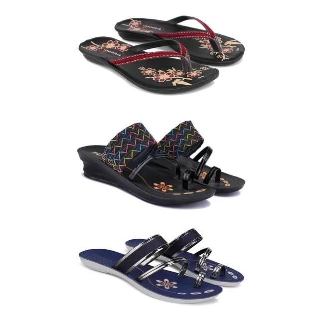 Heels with 2 Pairs Flats for Women (Multicolor, 8) (Set of 3)