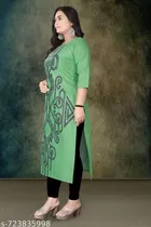 Ethnic Motif Print Rayon Kurti with Show Button for Women 