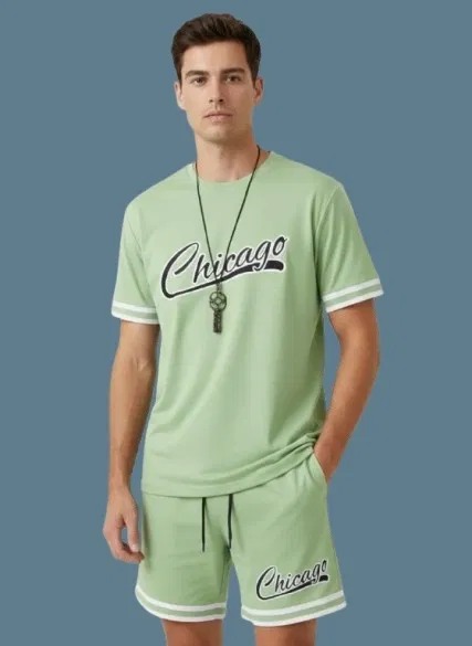 Polyester Printed Co-Ord Set for Men, Green (S)