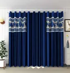 Polyester Curtains for Door (Navy Blue, 7 Feet) (Pack of 3)