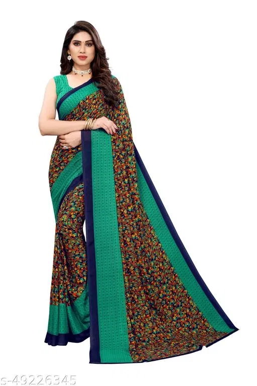 Georgette Printed Saree for Women, Green (6.3 m)