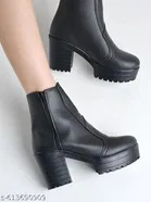 Shoetopia Solid Synthetic Heeled Boots Black 