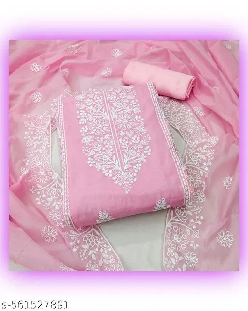 Chanderi Cotton Punjabi/All Over Suits for Women (Pink, 6.45 meter (XL)