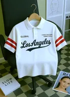 Cotton Blend Colorblocked Polo Neck T-Shirt for Men, White 