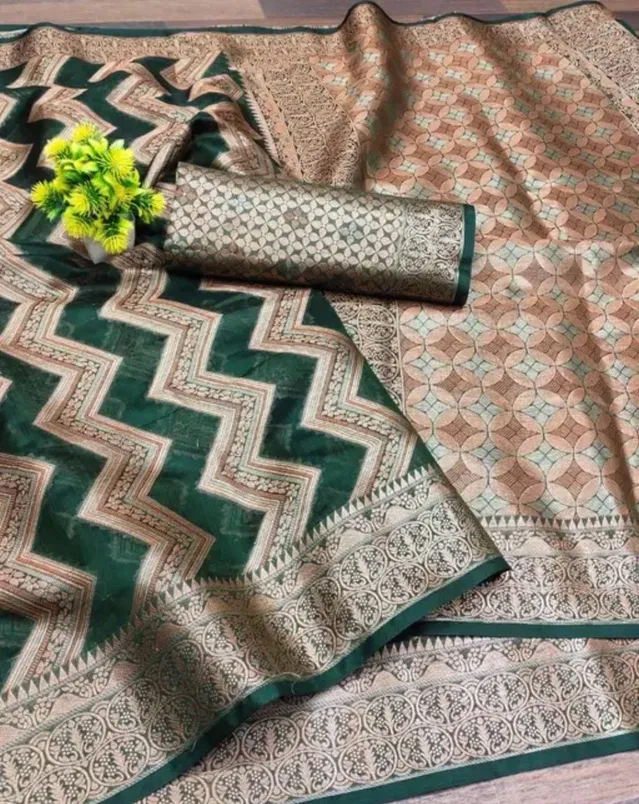 Organza Zari Woven Saree for Women (Green, 6.3 m)