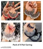 Pack of 4 Silver Oxidised Combo Earrings