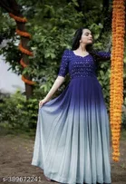 Colorblocked A-Line Gown for Women 