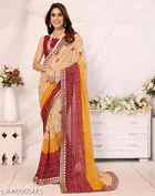 Georgette Printed Saree for Women, Maroon 