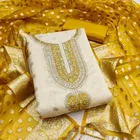 Vichitra Silk Embroidered Unstitched Suit Fabric, Yellow