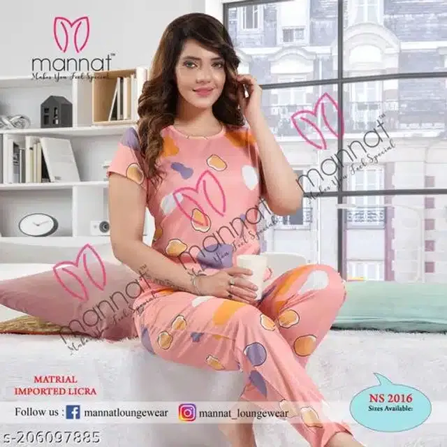 Satin Nightsuit for Women (Peach, L)