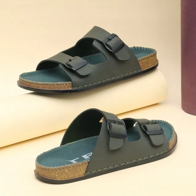 Solid Flip-flops for Men (Olive, 7)