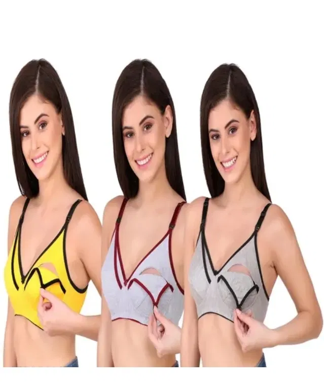 Cotton Blend Solid Bras for Women (Multicolor, 44) (Pack of 3)
