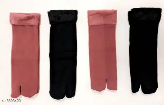 Velvet Socks for Women (Pink & Black, Set of 4)