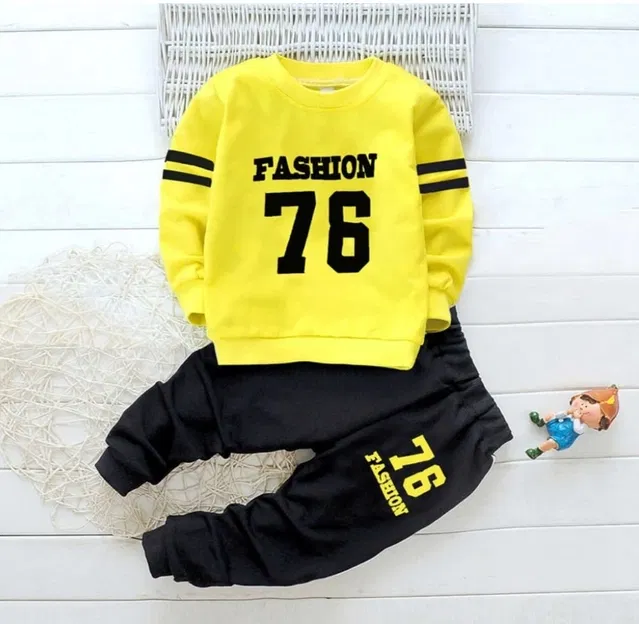 Cotton Blend Printed Clothing Set for Boys (Yellow, 3-4 Years)