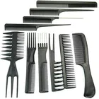 Plastic 10 Pcs Hair Care Comb Set (Black, Set of 1)