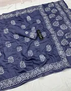Chanderi Cotton Printed Saree for Women (Navy Blue, 6.3 m)