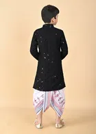 Rayon Embellished Kurta with Dhoti for Boys, Black & White 